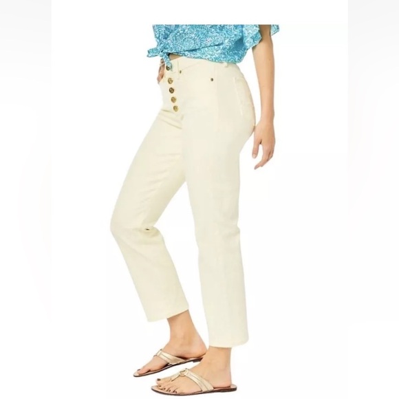 NWT Lilly Pulitzer South Ocean High Rise Straight Leg Jeans in Lemon Meringue - Picture 4 of 8